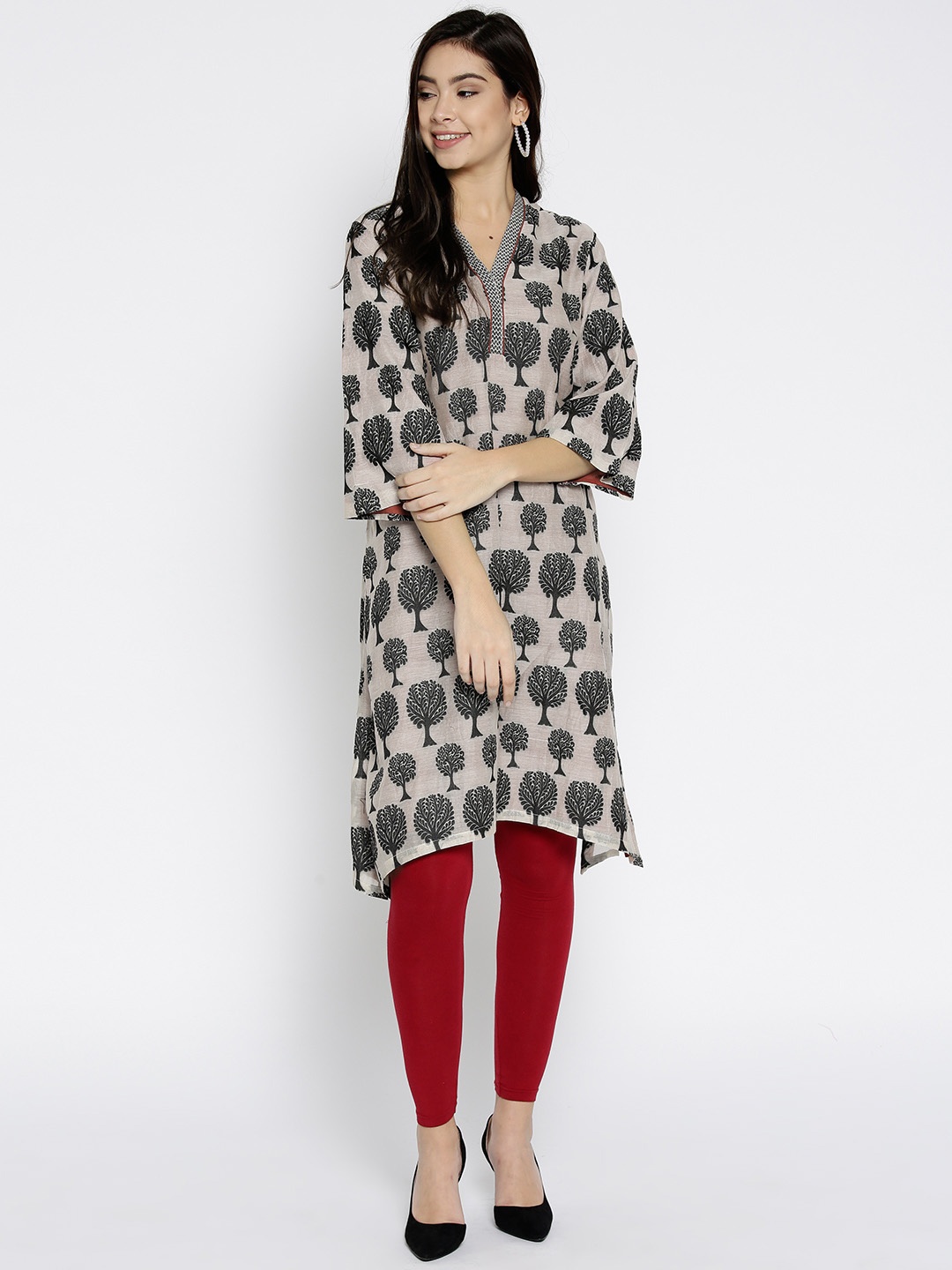 

Biba Women Pink & Black Printed A-Line Kurta