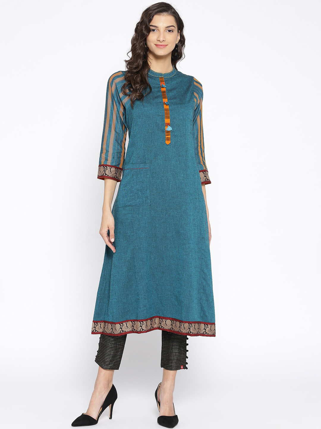 

Biba Women Teal Green Solid A-Line Kurta