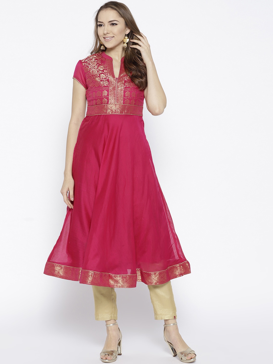 

Biba Women Magenta Yoke Design A-Line Kurta