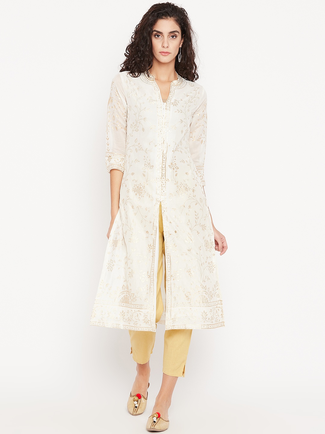 

Biba Women Off-White Printed Straight Kurta
