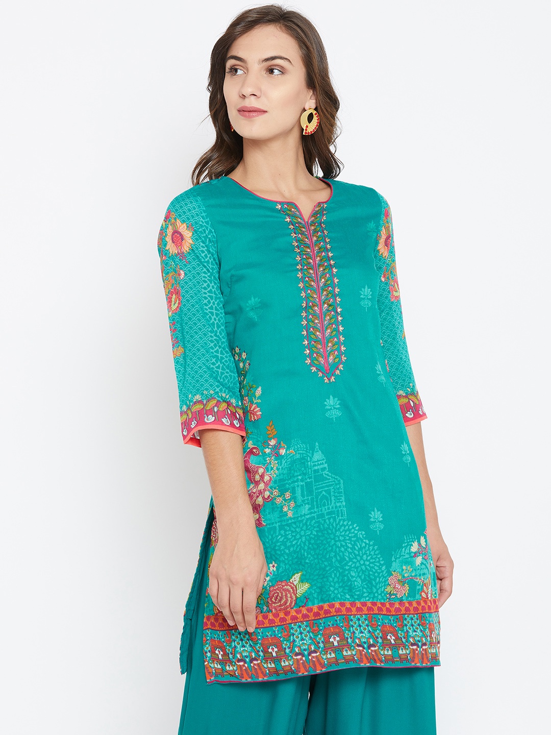 

Biba Women Green Printed Straight Kurta