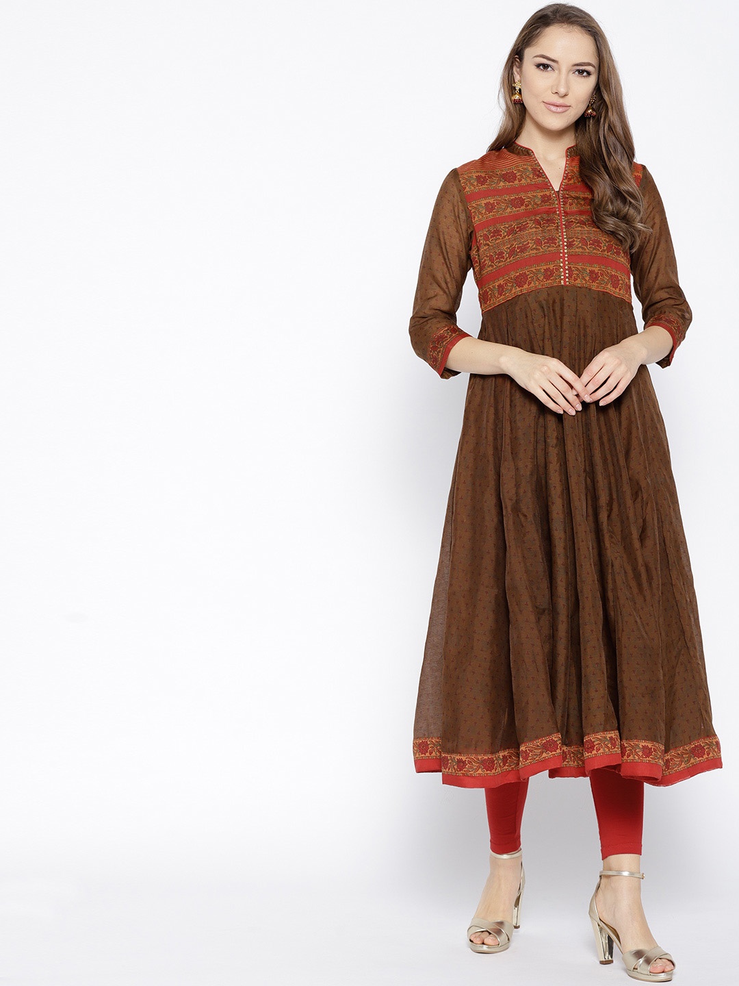 

Biba Women Brown & Rust Orange Printed Anarkali Kurta