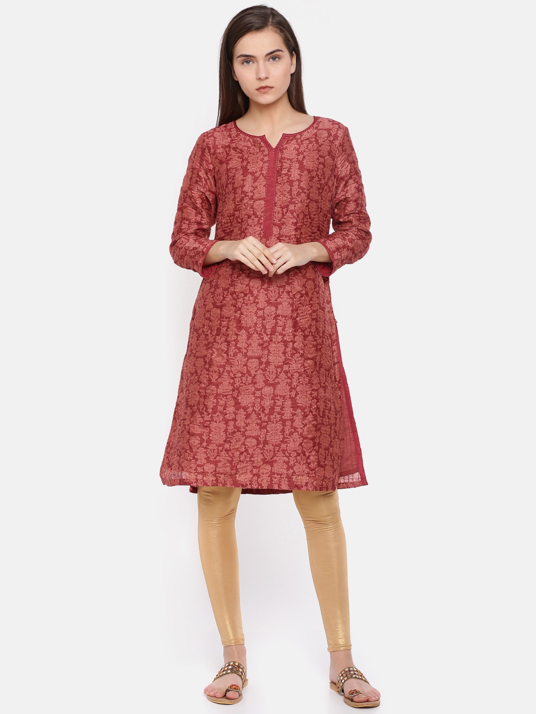 

Biba Women Maroon Printed A-Line Kurta