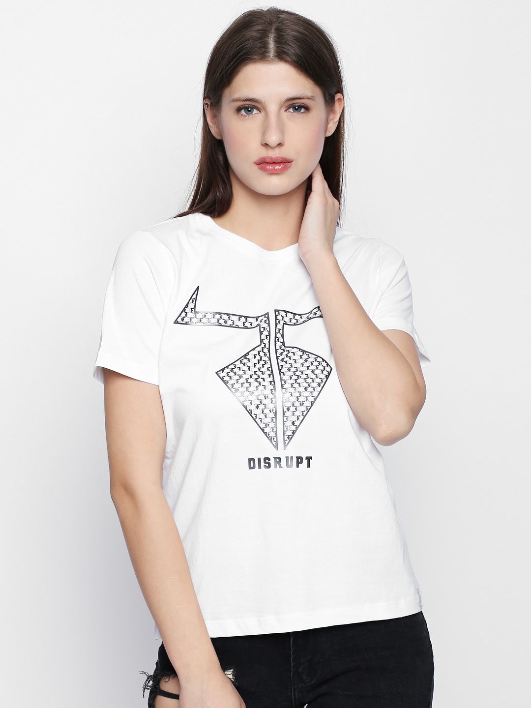 

Disrupt Women White Printed Round Neck T-shirt