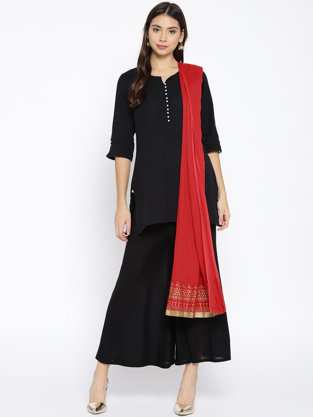 

Biba Red Solid Dupatta