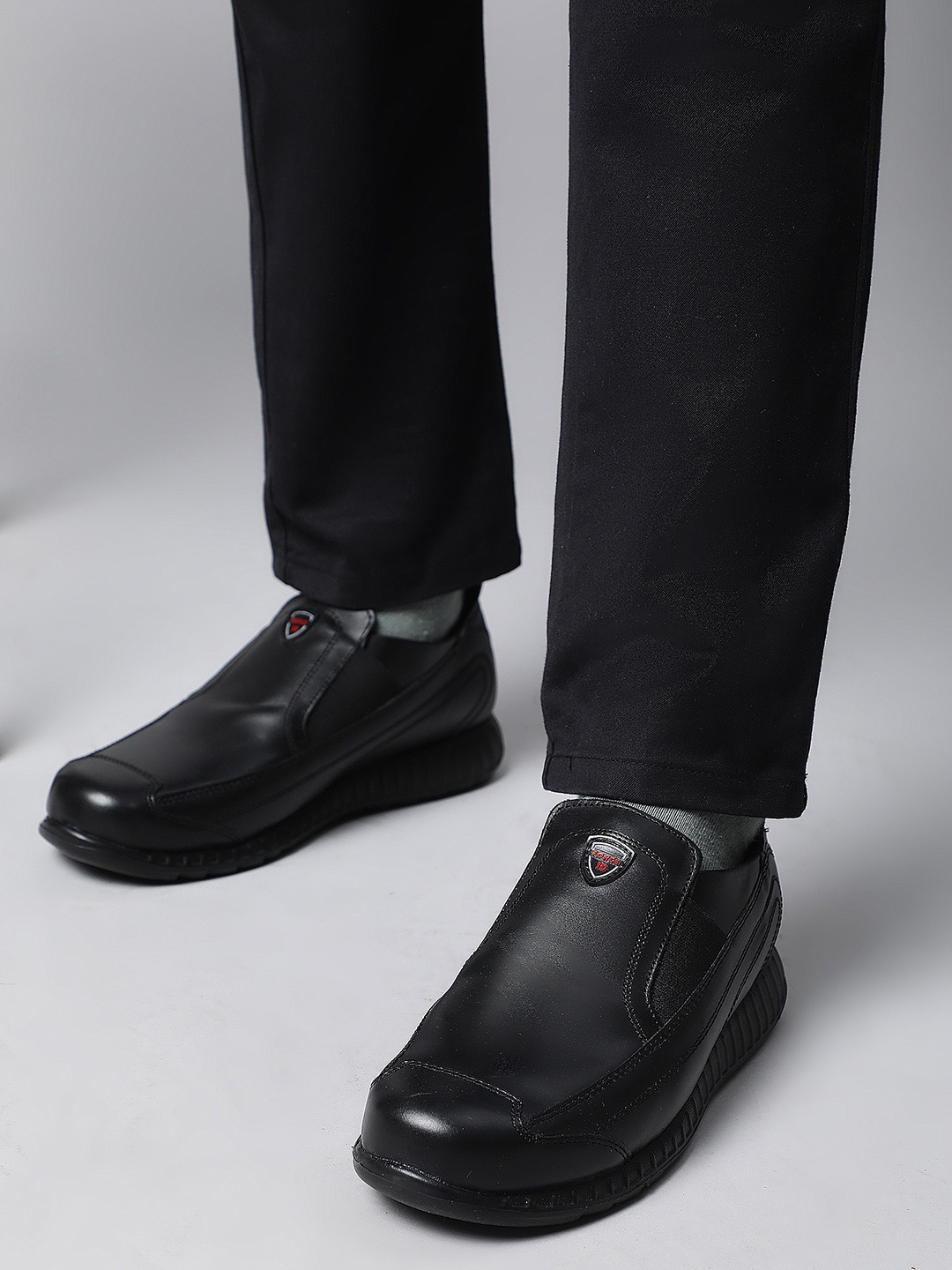 

Force 10 Men Black Leather Slip-On Sneakers