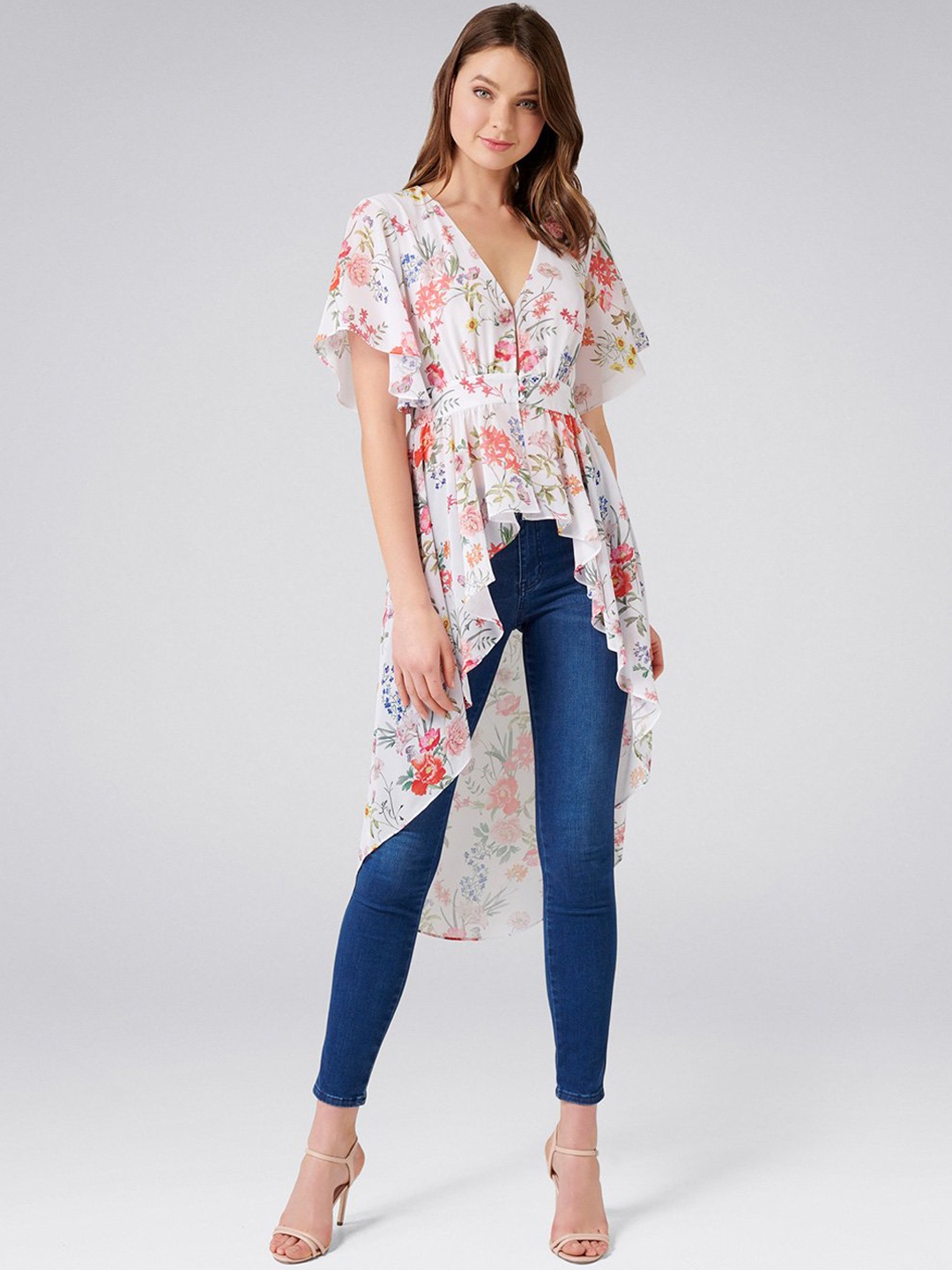 

Forever New Women White Printed High-Low Top