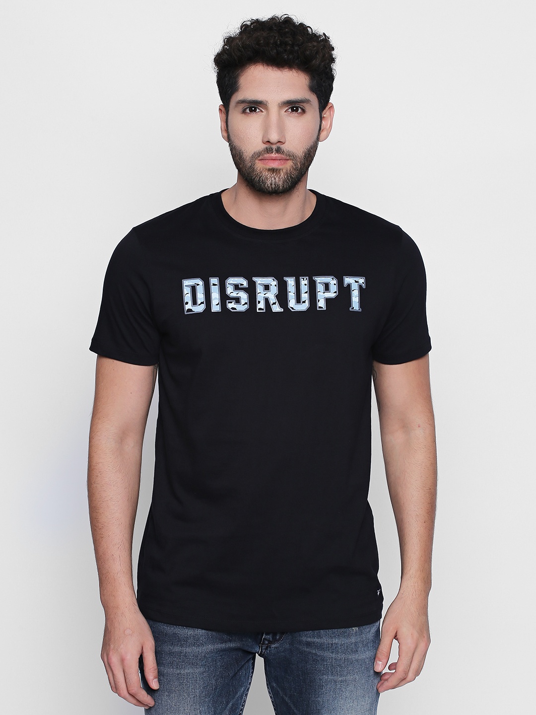 

Disrupt Men Black Printed Round Neck T-shirt