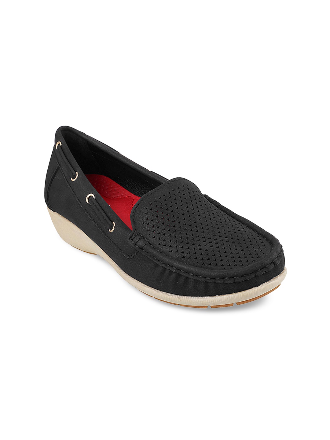 

Mochi Women Black Perforations Boat Shoes