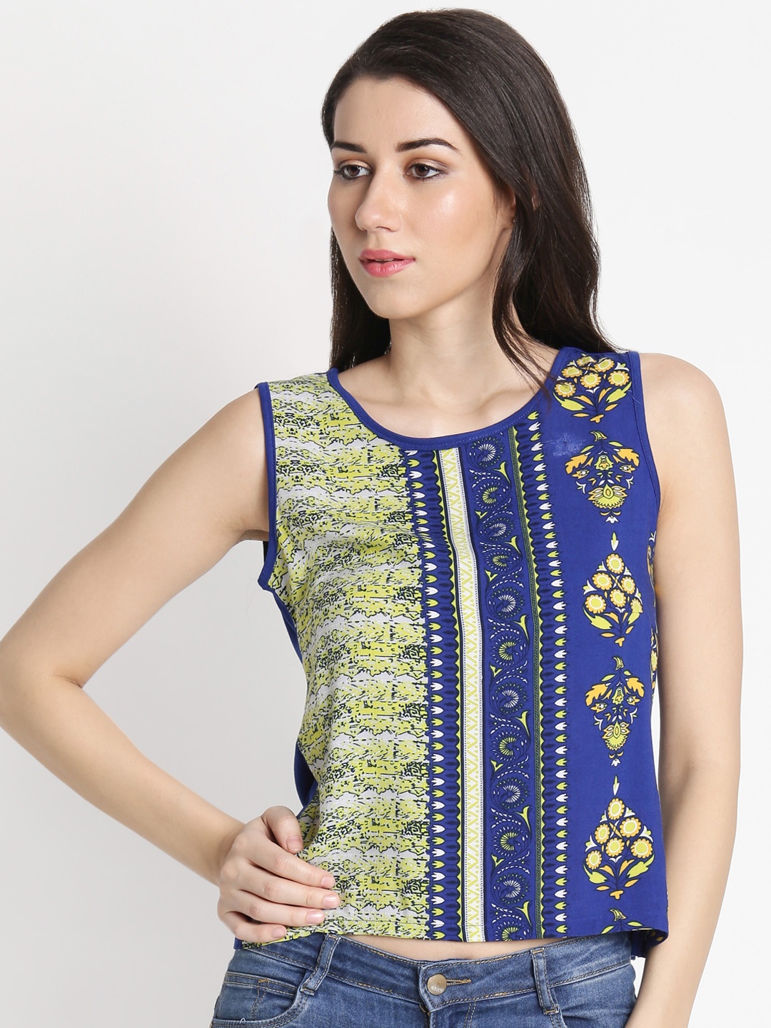 

AKKRITI BY PANTALOONS Women Blue Printed Top