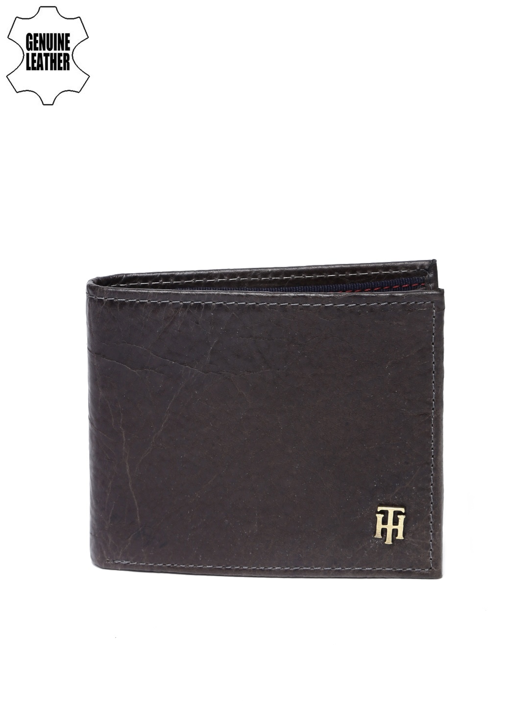 

Tommy Hilfiger Men Charcoal Grey Textured Genuine Leather Two Fold Wallet