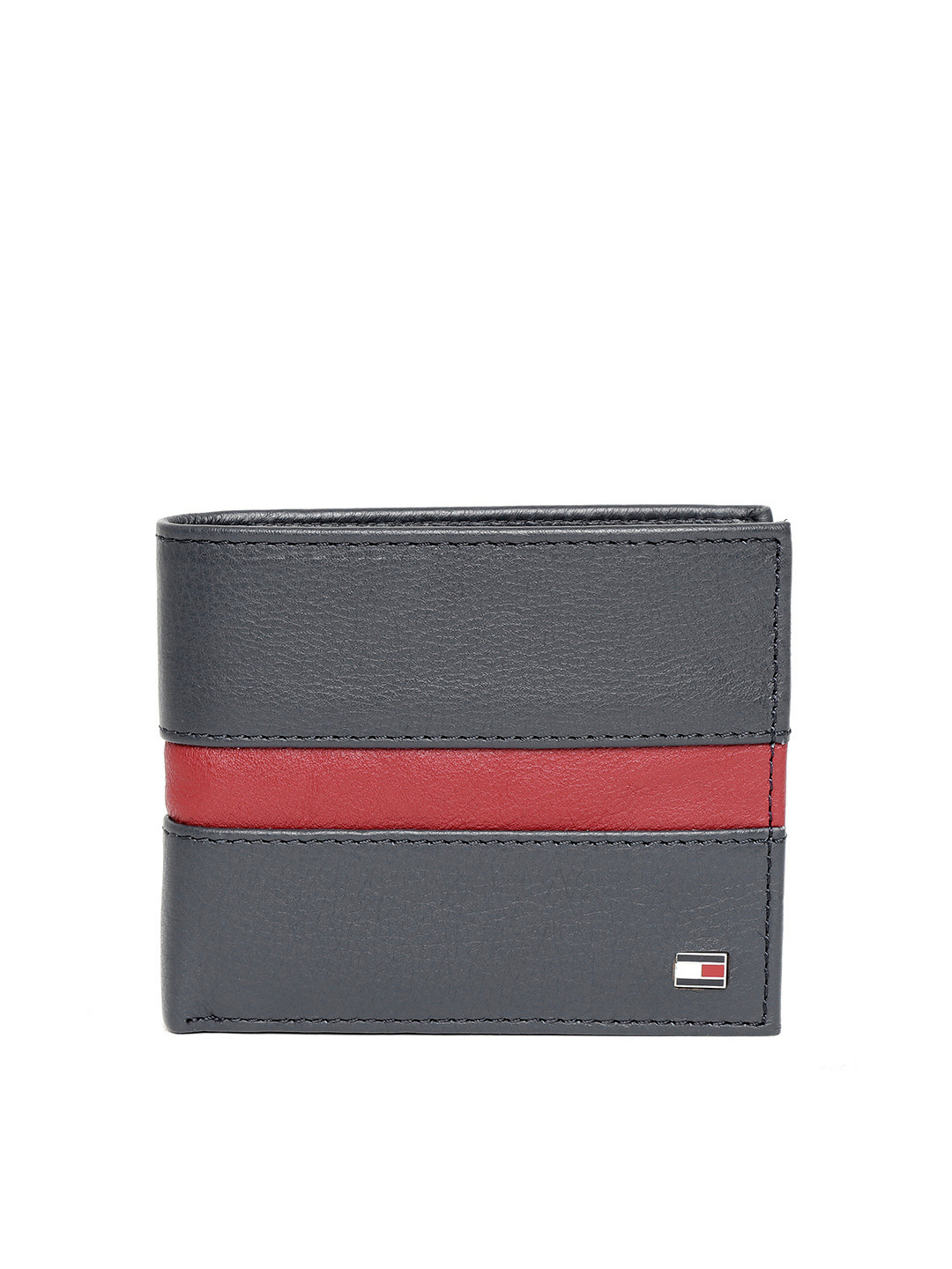 

Tommy Hilfiger Men Navy Blue & Red Leather Two Fold Wallet