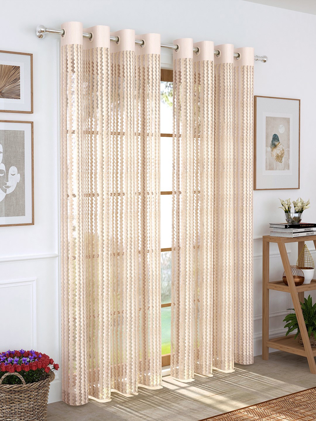 

Story@home Cream-Coloured Set of 2 Sheer Semi 200GSM Door Curtains