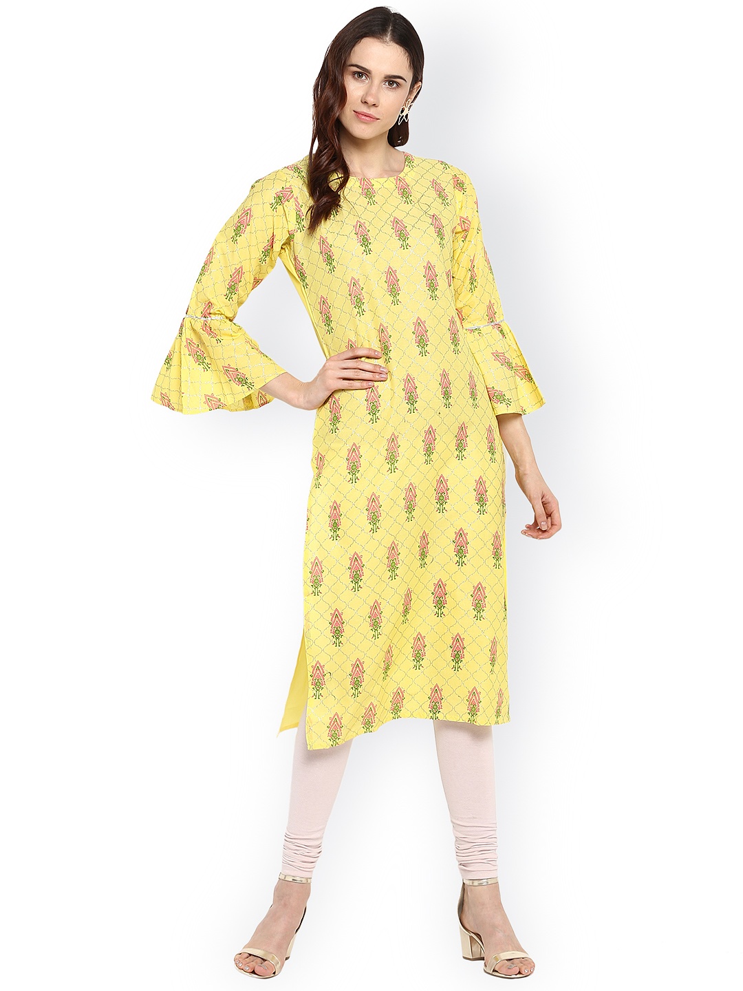 

Ahalyaa Women Yellow & Pink Printed Straight Kurta