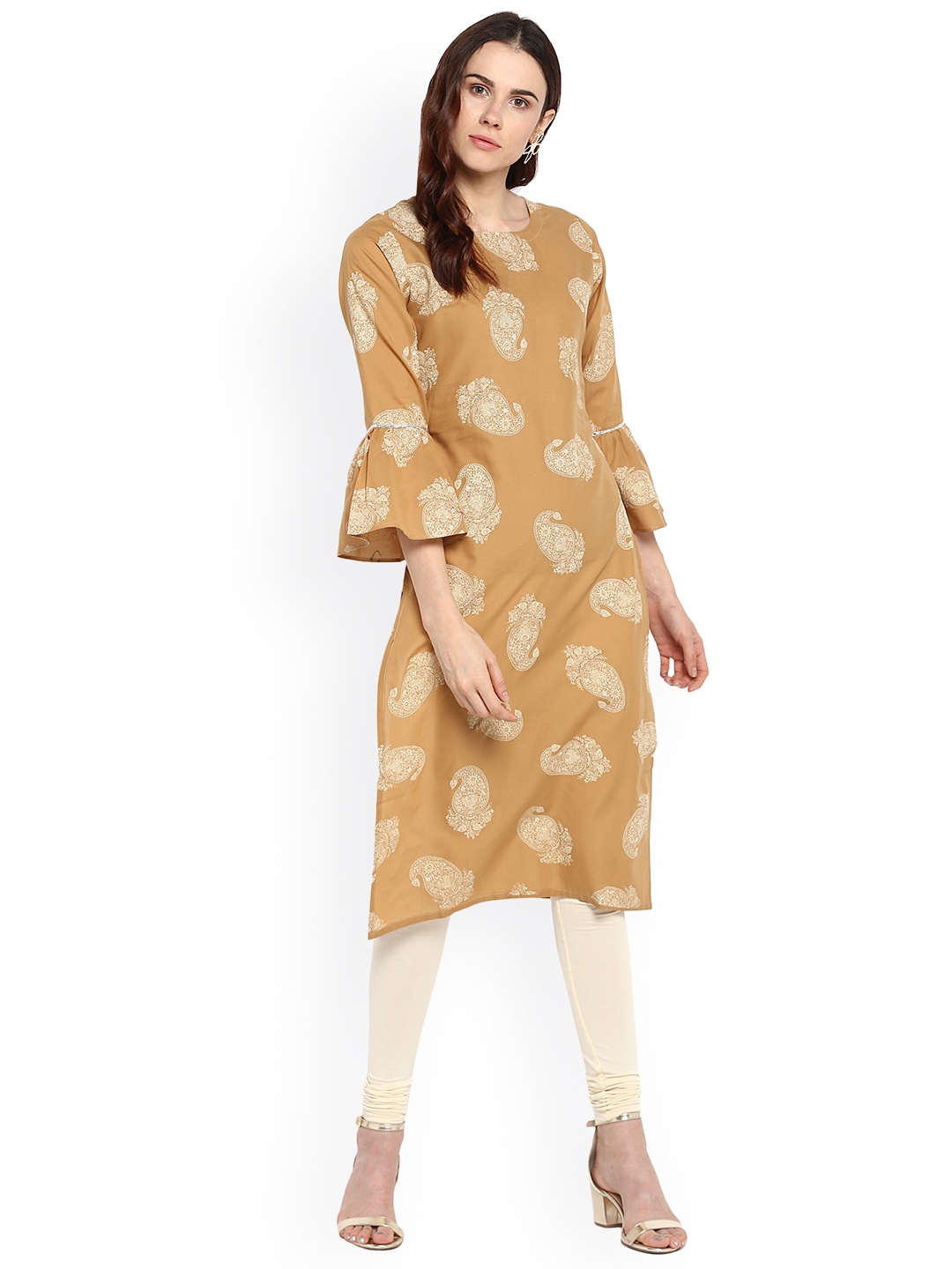 

Ahalyaa Women Mustard Printed Straight Kurta