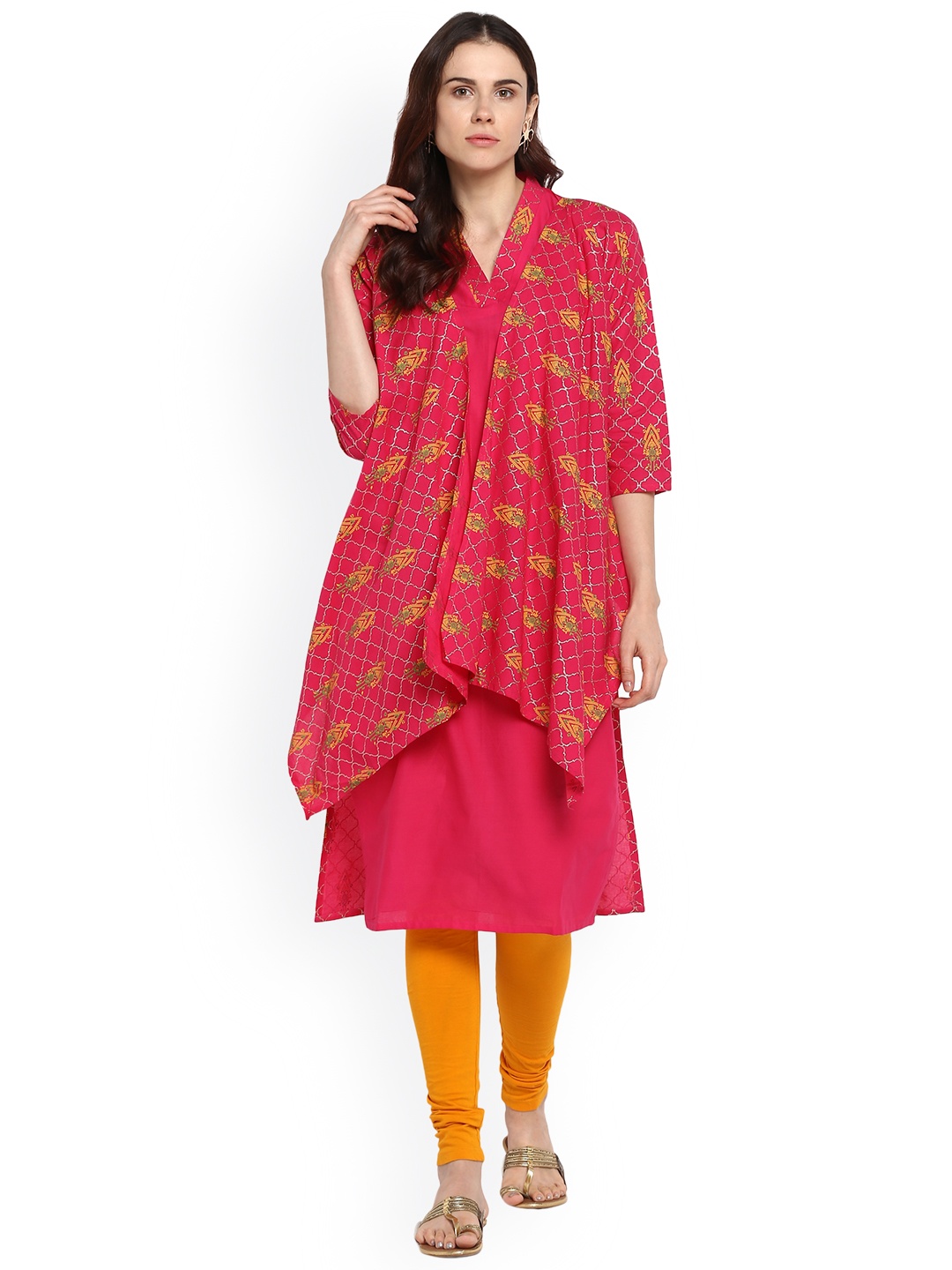 

Ahalyaa Women Pink Printed A-Line Kurta