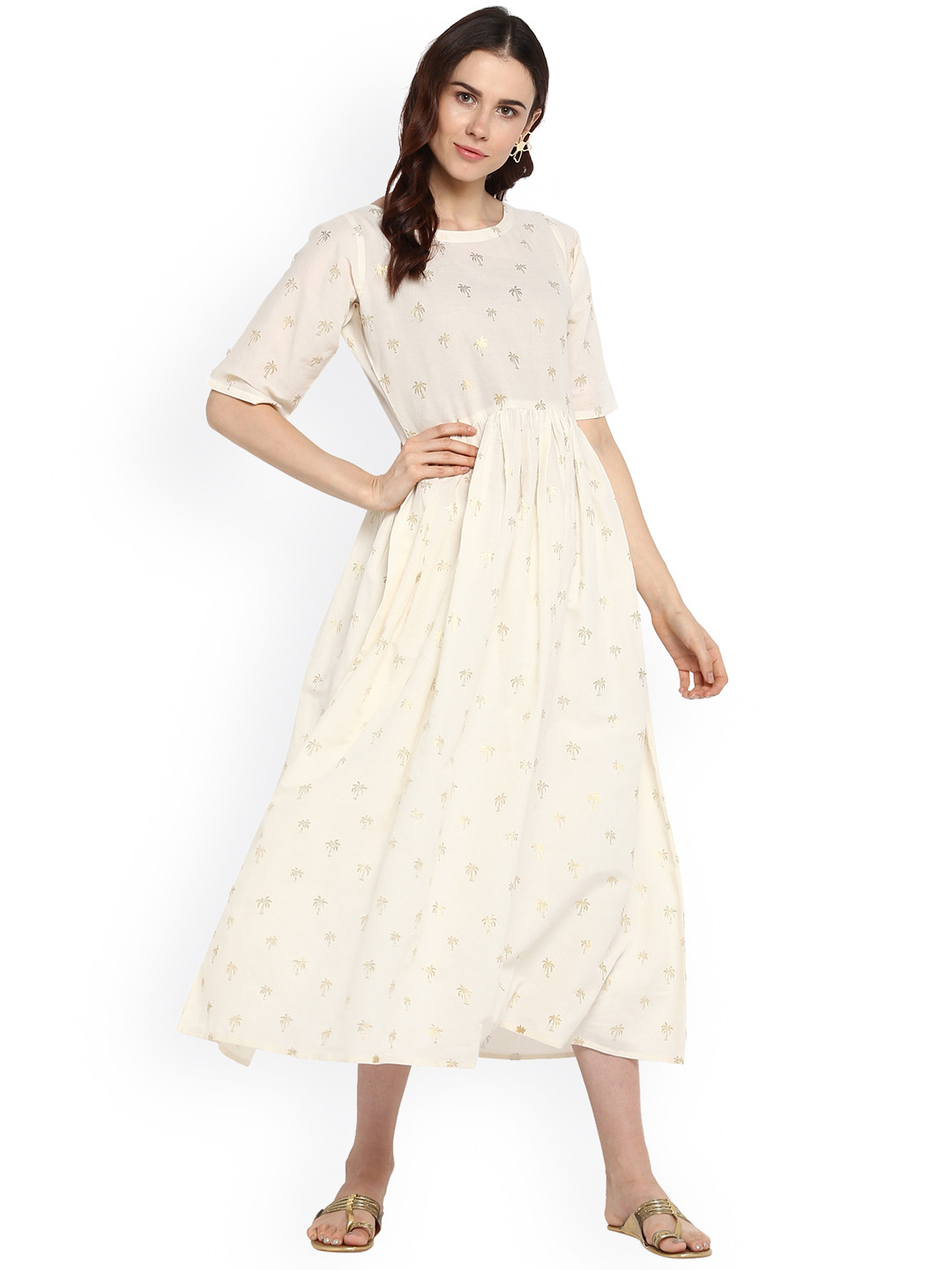 

Ahalyaa Women White Printed Fit and Flare Dress