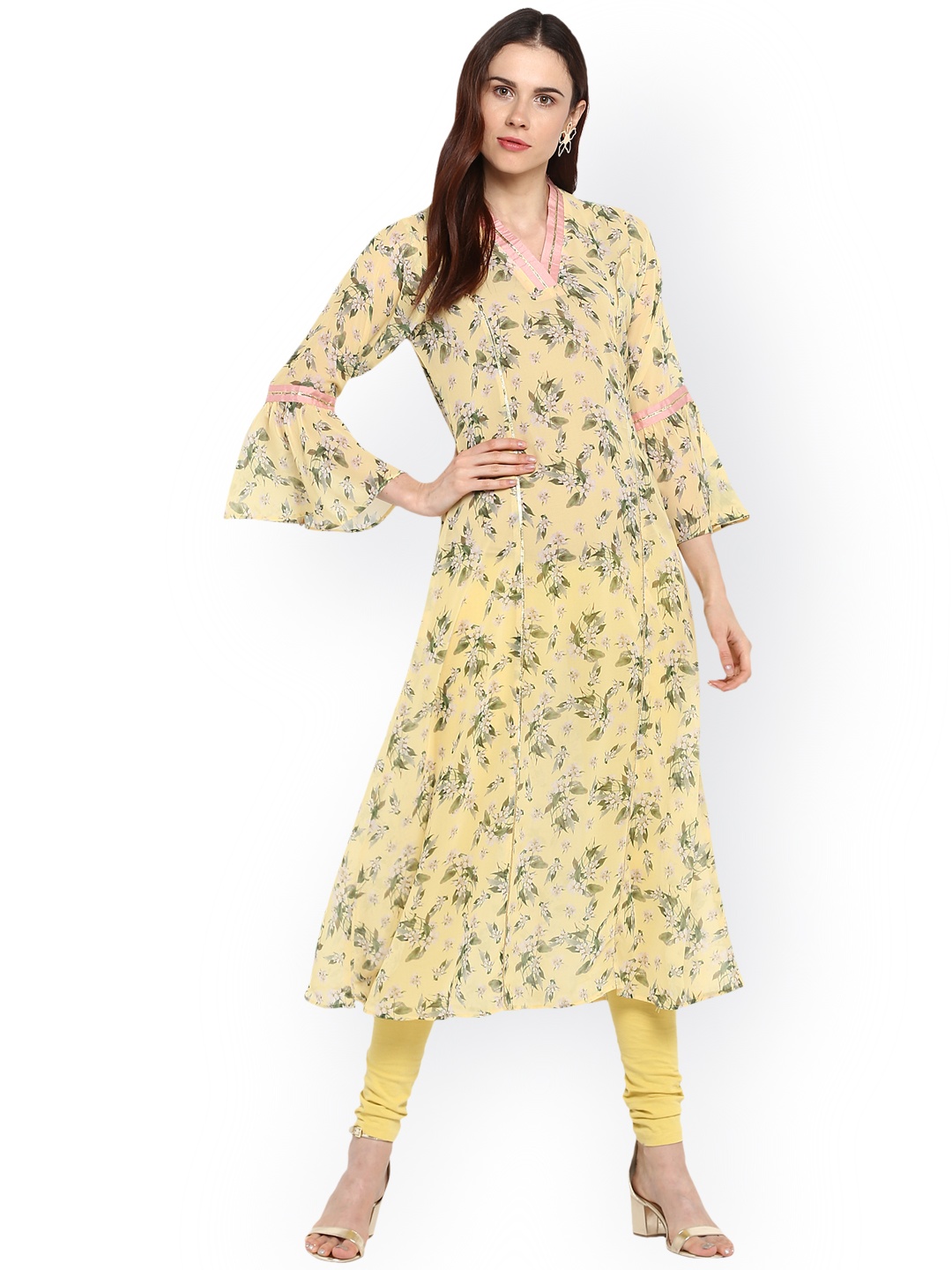 

Ahalyaa Women Yellow & Green Printed A-Line Kurta