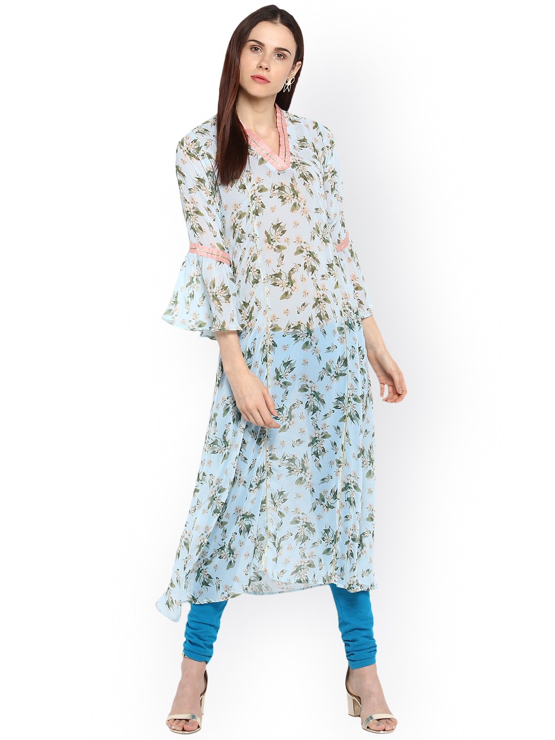 

Ahalyaa Women Blue & Green Printed A-Line Kurta