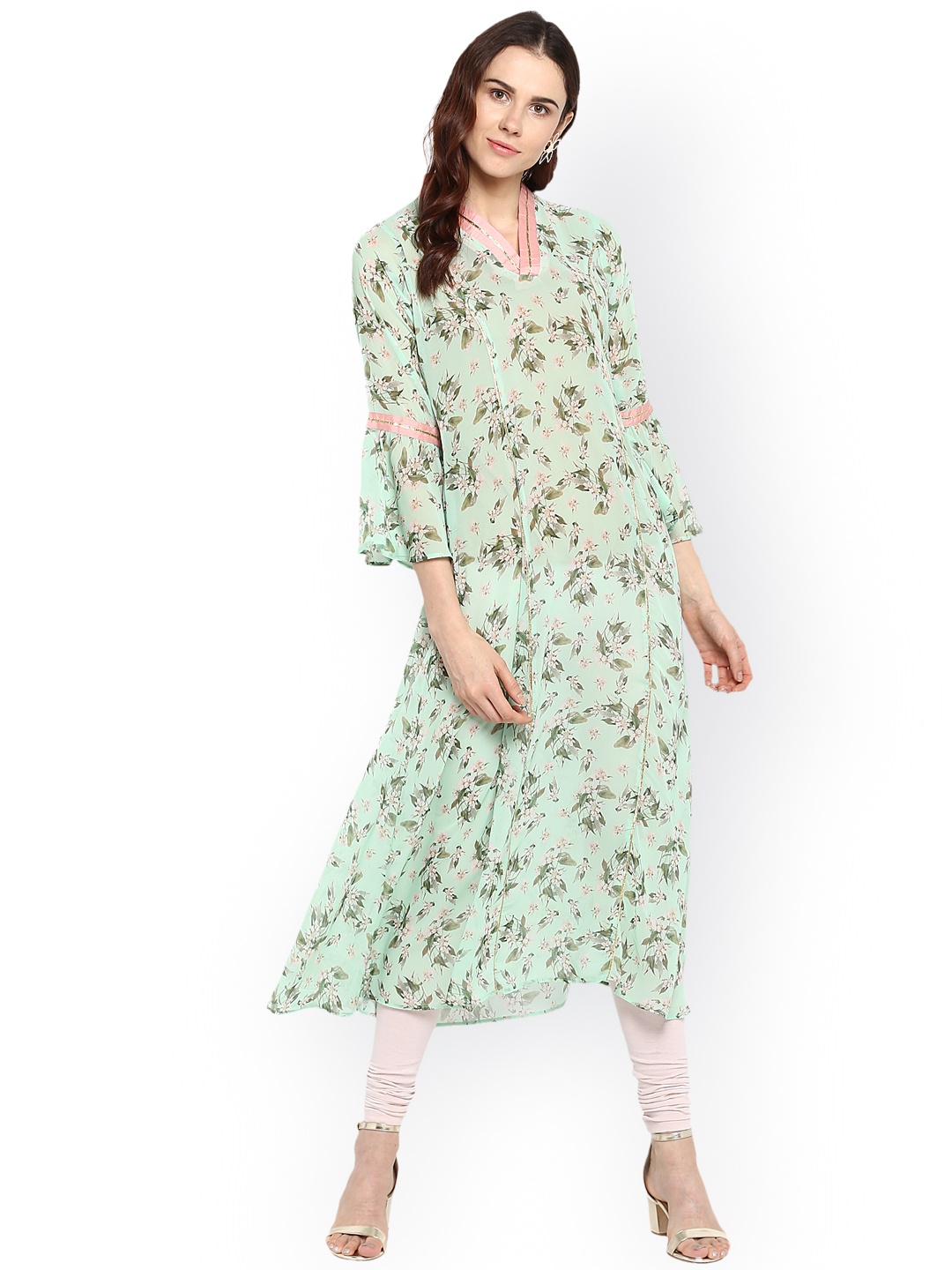 

Ahalyaa Women Green & Pink Printed A-Line Kurta