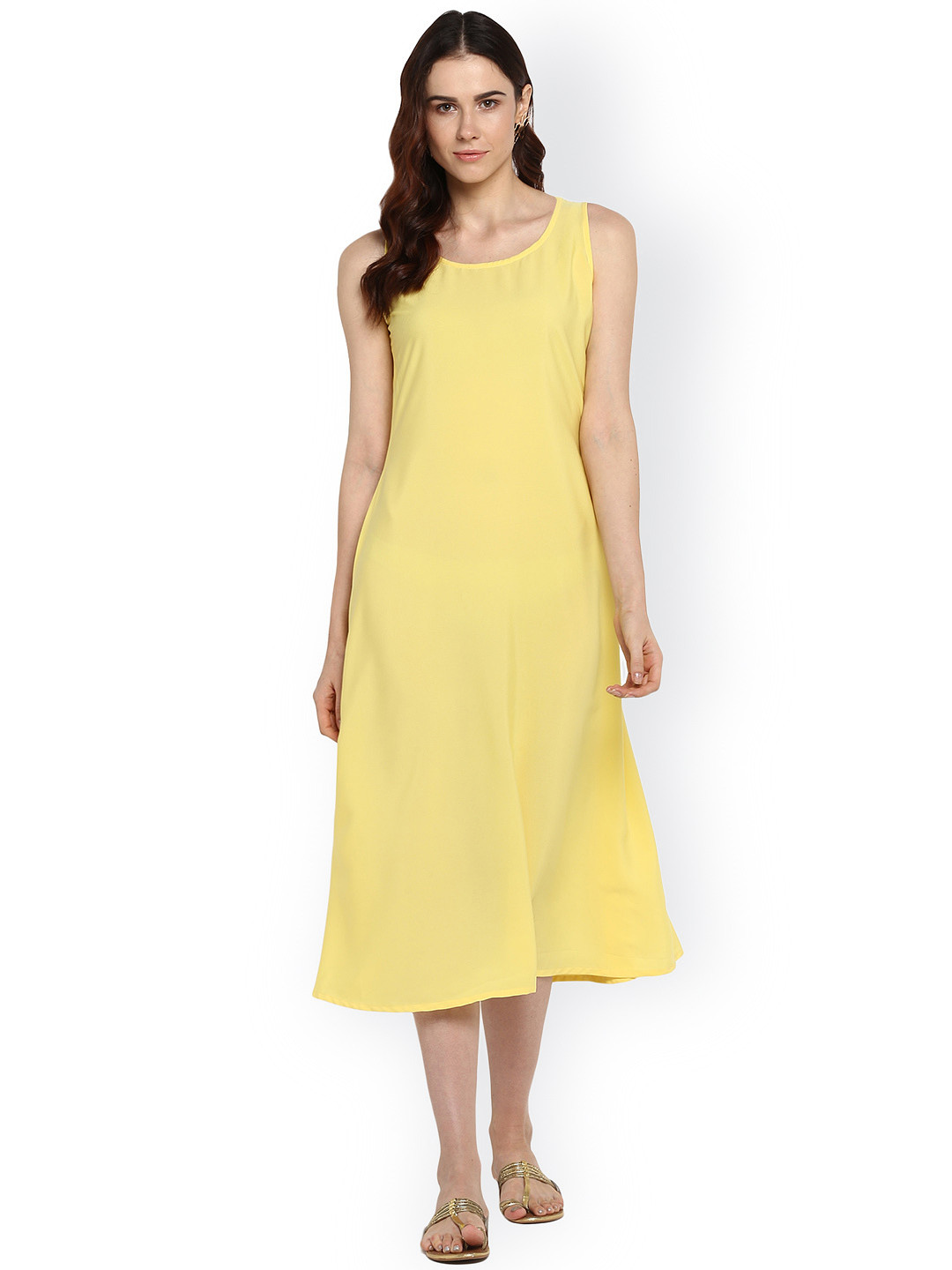 

Ahalyaa Women Yellow Solid A-Line Dress
