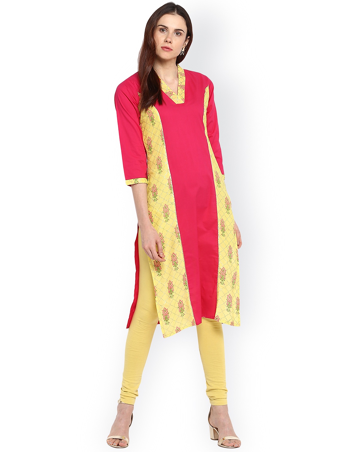 

Ahalyaa Women Pink & Yellow Printed Straight Kurta