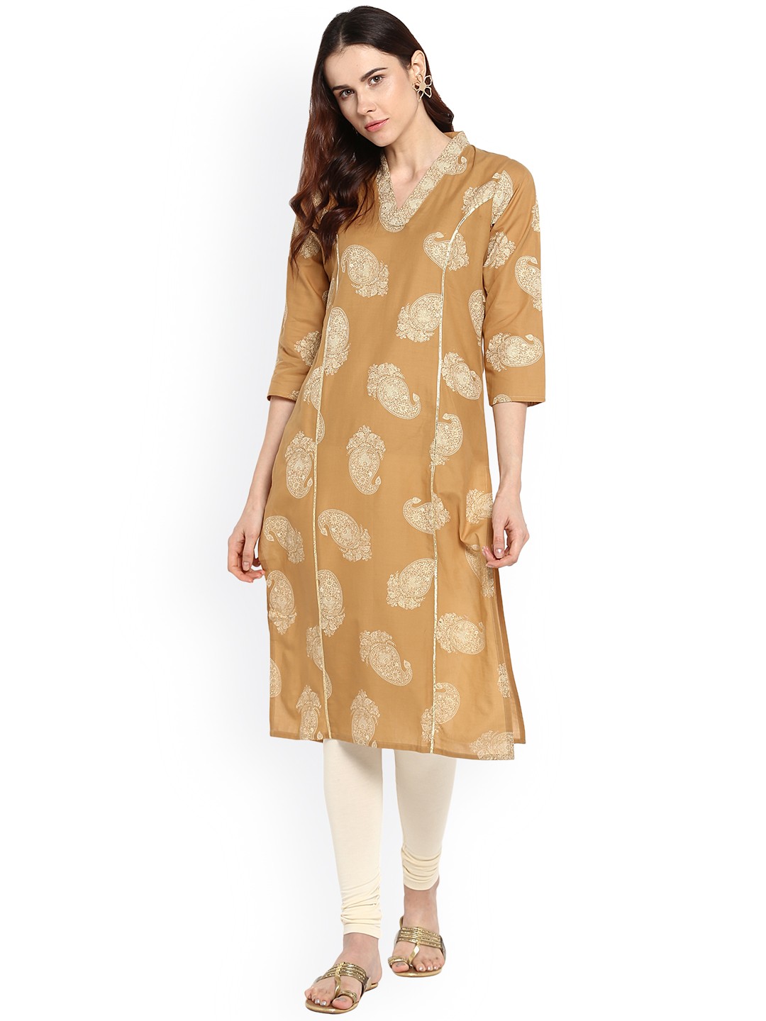 

Ahalyaa Women Mustard Printed Straight Kurta
