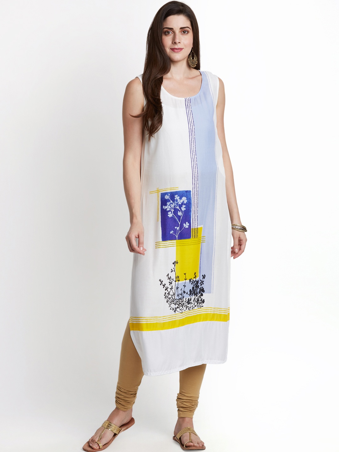 

RANGMANCH BY PANTALOONS Women Off-White & Blue Printed Straight Kurta