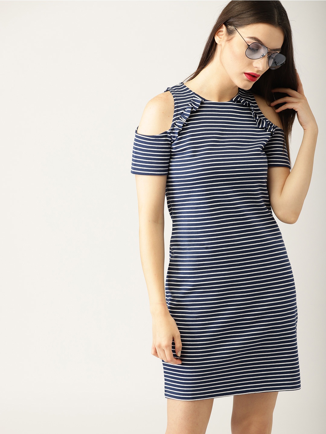 

ESPRIT Women Navy Blue & White Striped Sheath Dress