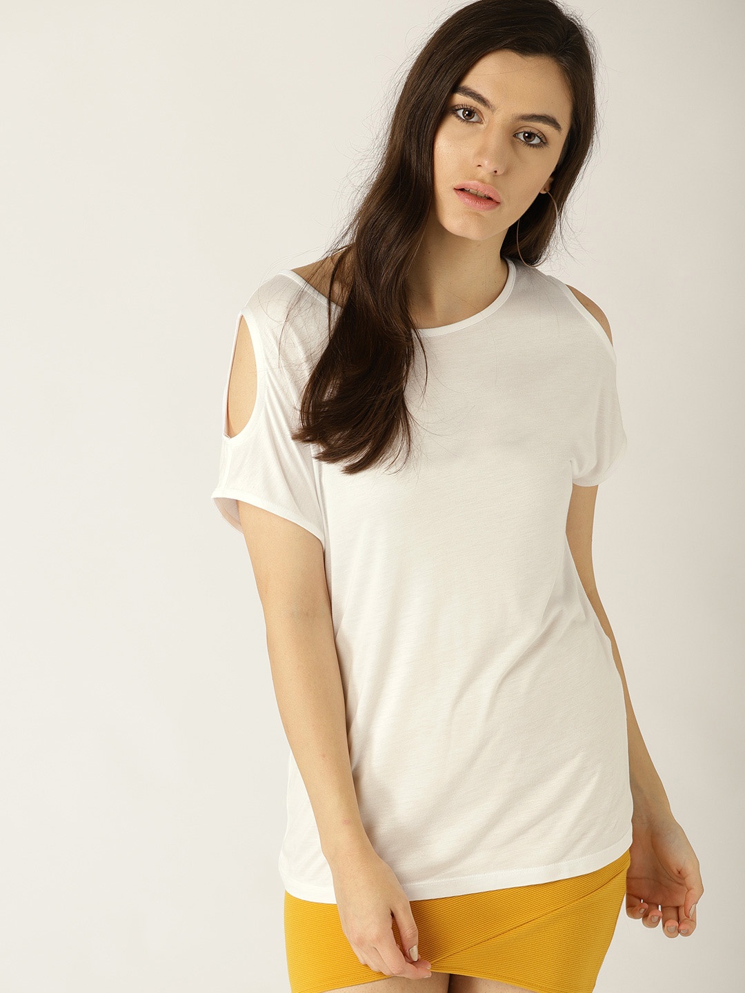 

ESPRIT Women White Solid Cold-Shoulder Top