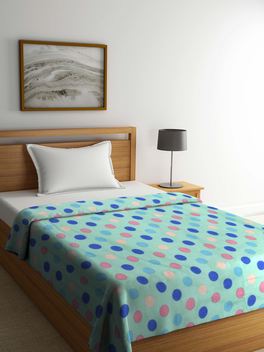 

THE BABY ATELIER Green & Blue Geometric AC Room 350 GSM Single Bed Blanket