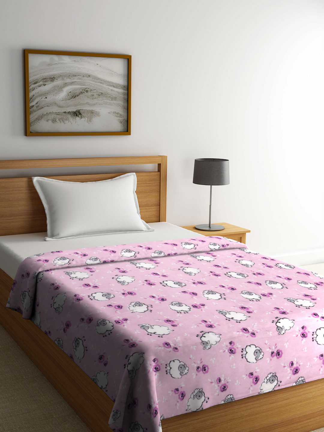 

THE BABY ATELIER Pink & White Geometric AC Room 350 GSM Single Bed Blanket