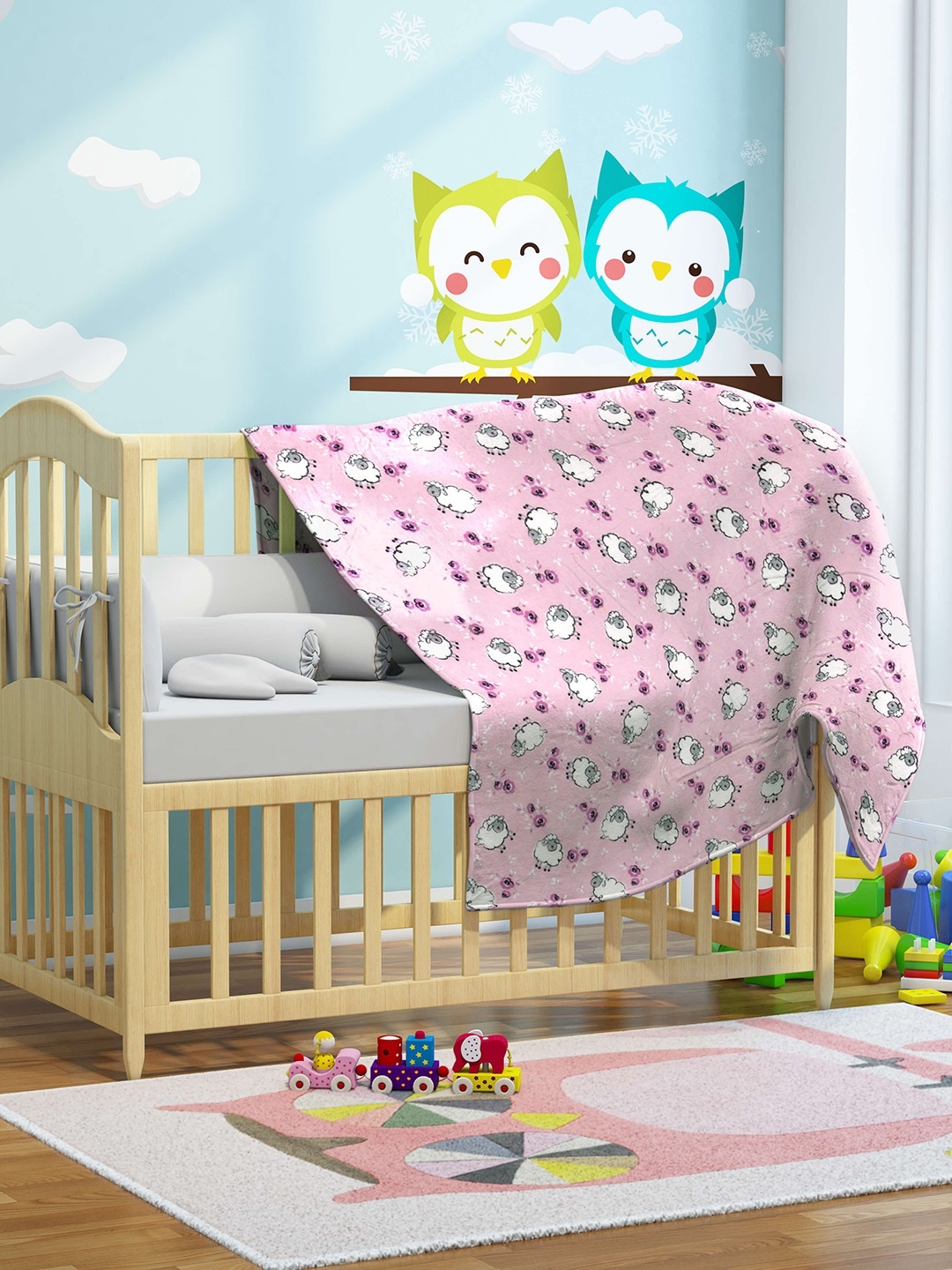 

THE BABY ATELIER Pink & White Abstract AC Room 350 GSM Single Bed Blanket