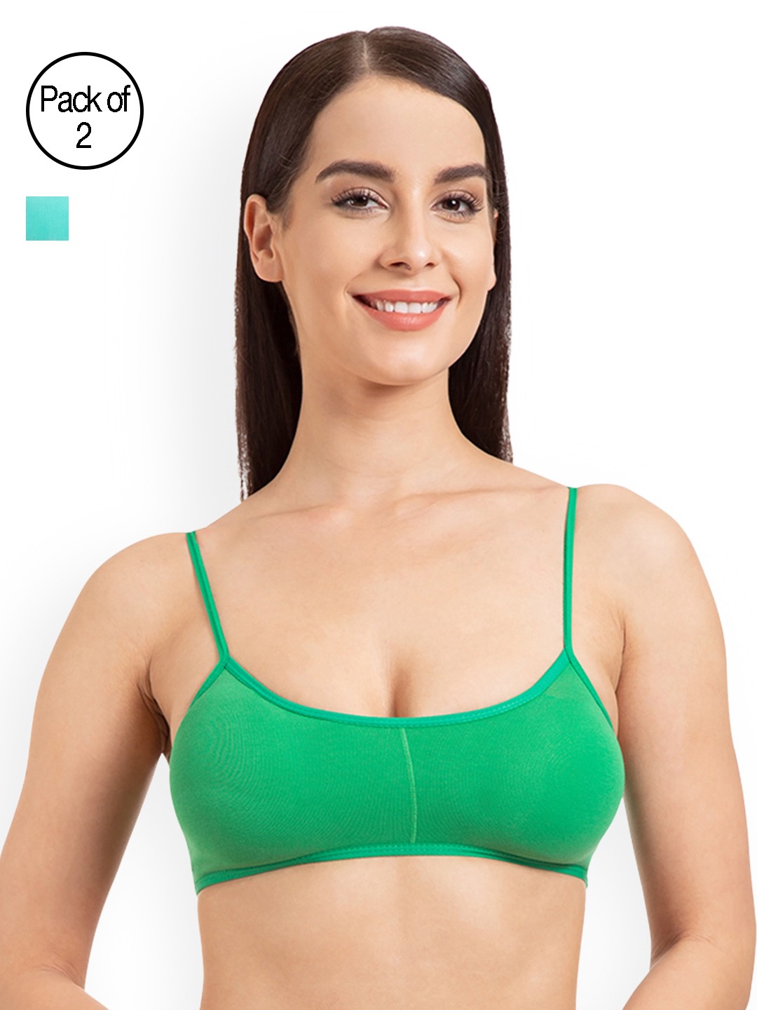 

Tweens Pack of 2 Solid Non-Wired Lightly Padded Bralette Bra TW280-2PC-CGRN-GR, Green