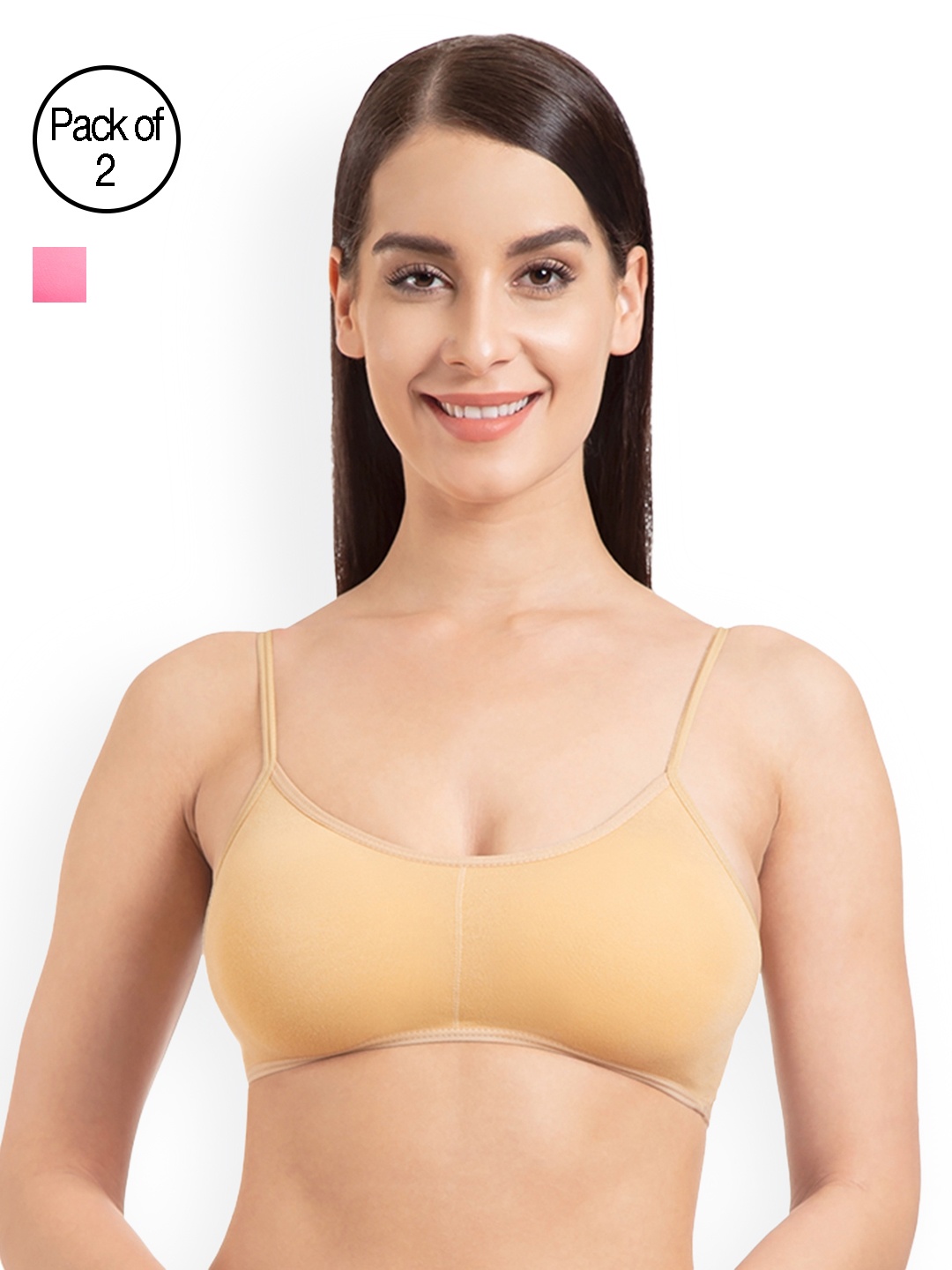 

Tweens Pack of 2 Solid Non-Wired Lightly Padded Bralette Bra TW280-2PC-SK-BPK, Beige