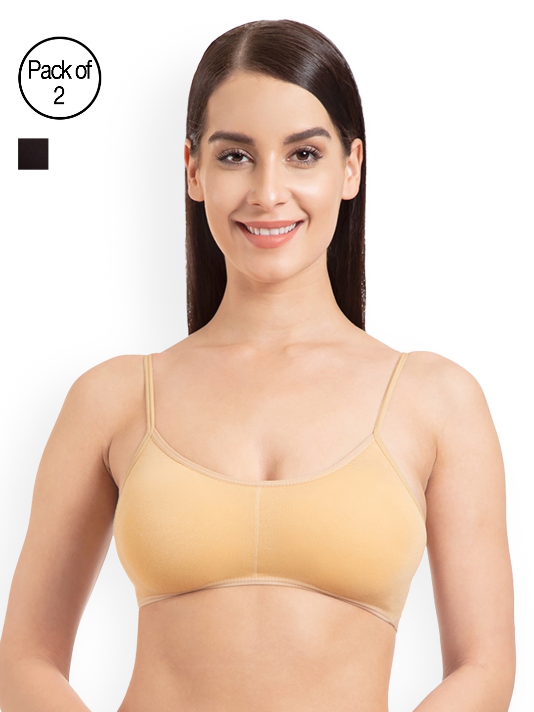 

Tweens Pack of 2 Solid Non-Wired Lightly Padded Bralette Bra TW280-2PC-SK-BL, Beige