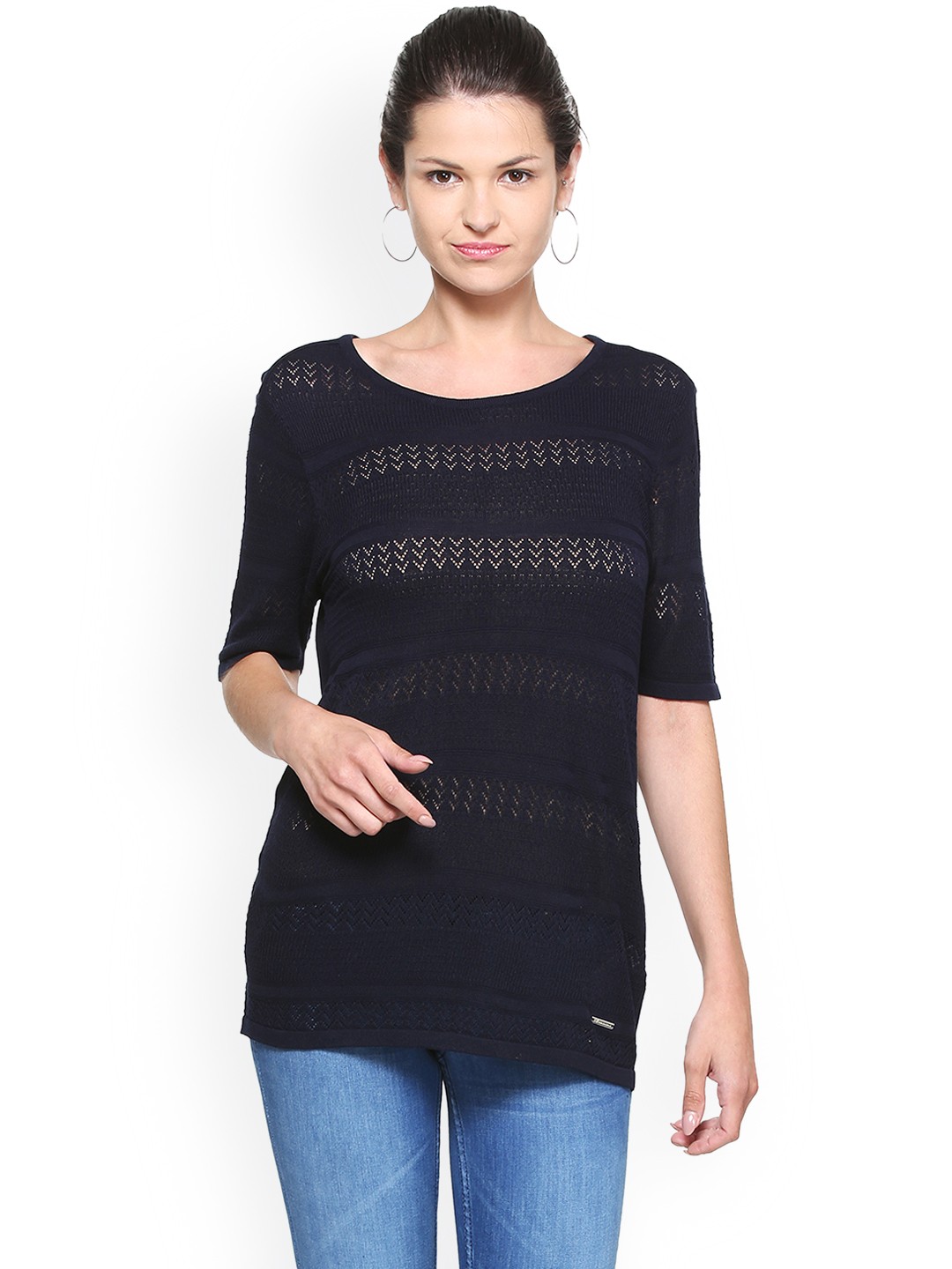 

Van Heusen Woman Navy Blue Self Design Top