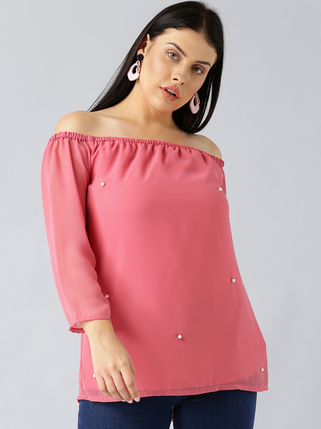 

Besiva Women Pink Solid Bardot Top