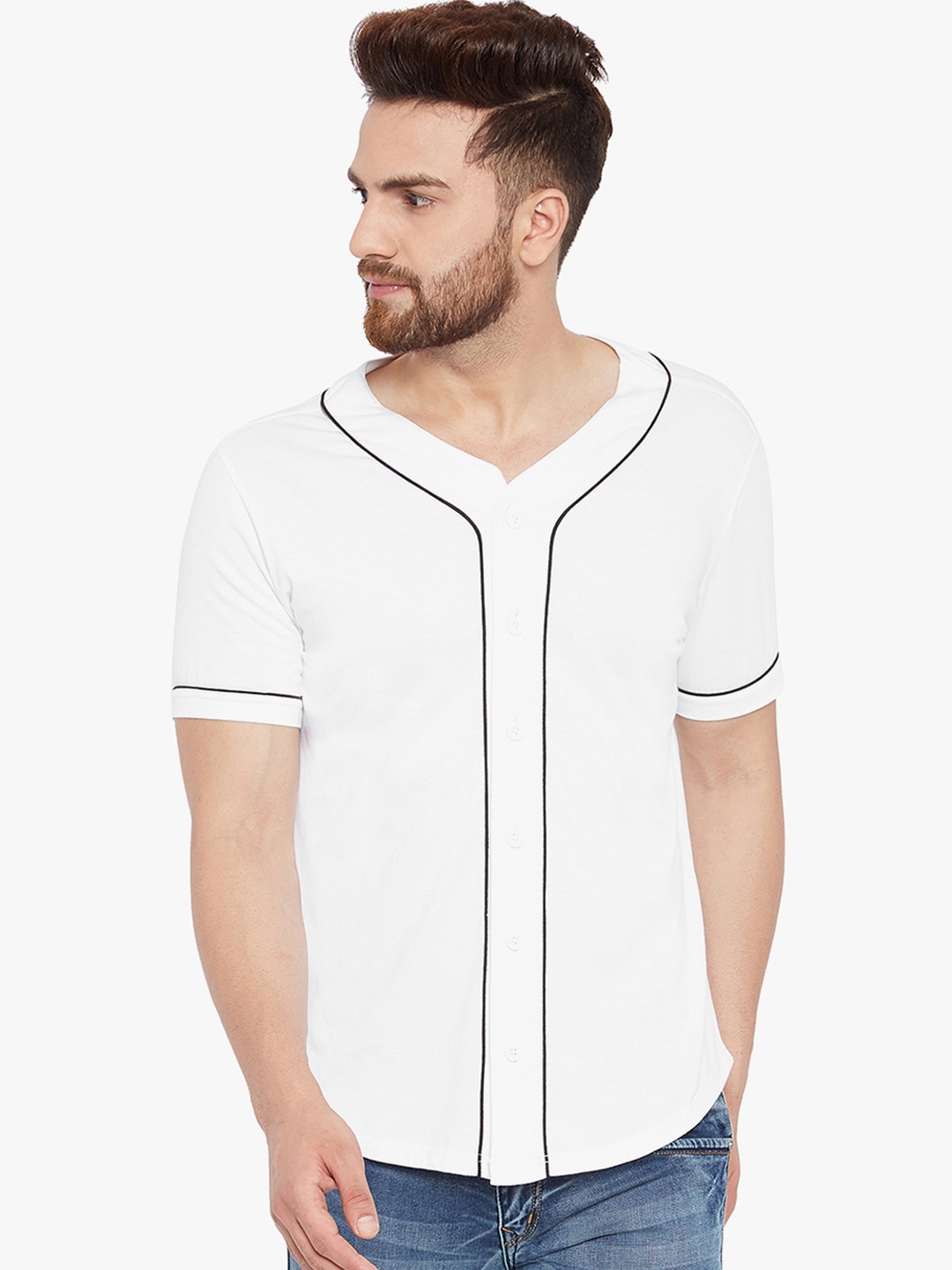 

CHILL WINSTON Men White Solid V-Neck T-shirt