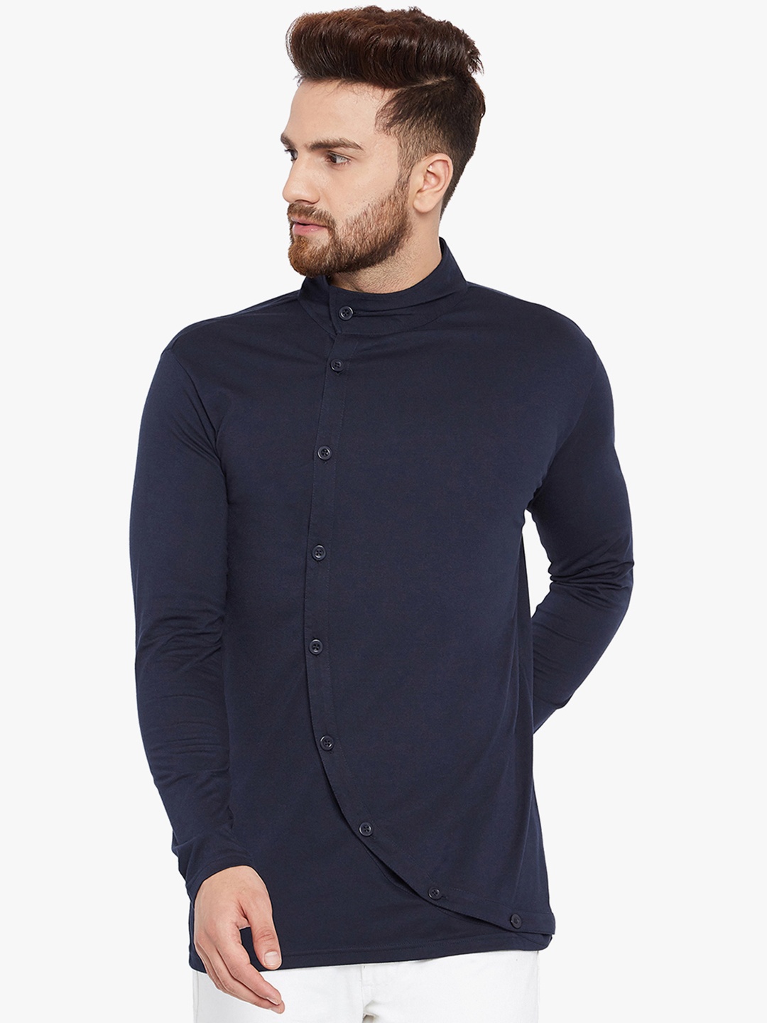 

CHILL WINSTON Men Navy Blue Solid High Neck T-shirt