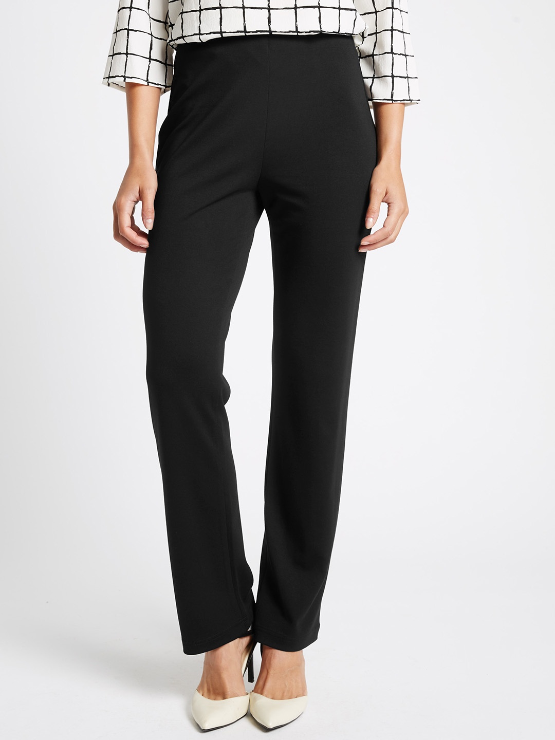 

Marks & Spencer Women Black Straight Fit Solid Formal Trousers