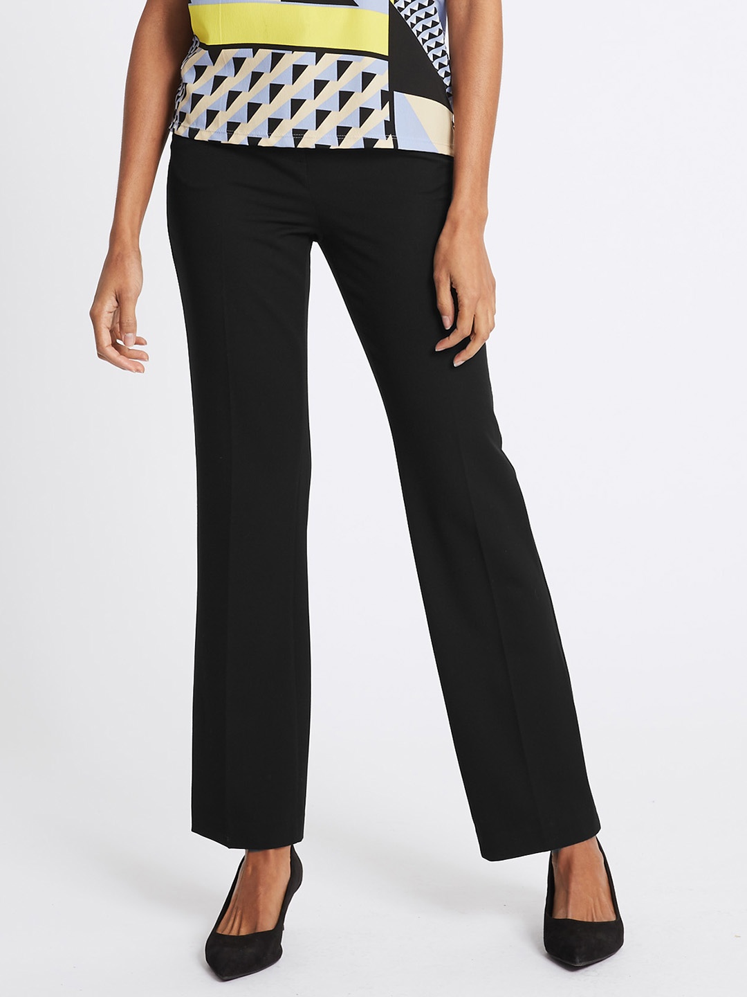 

Marks & Spencer Women Black Straight Fit Solid Formal Trousers