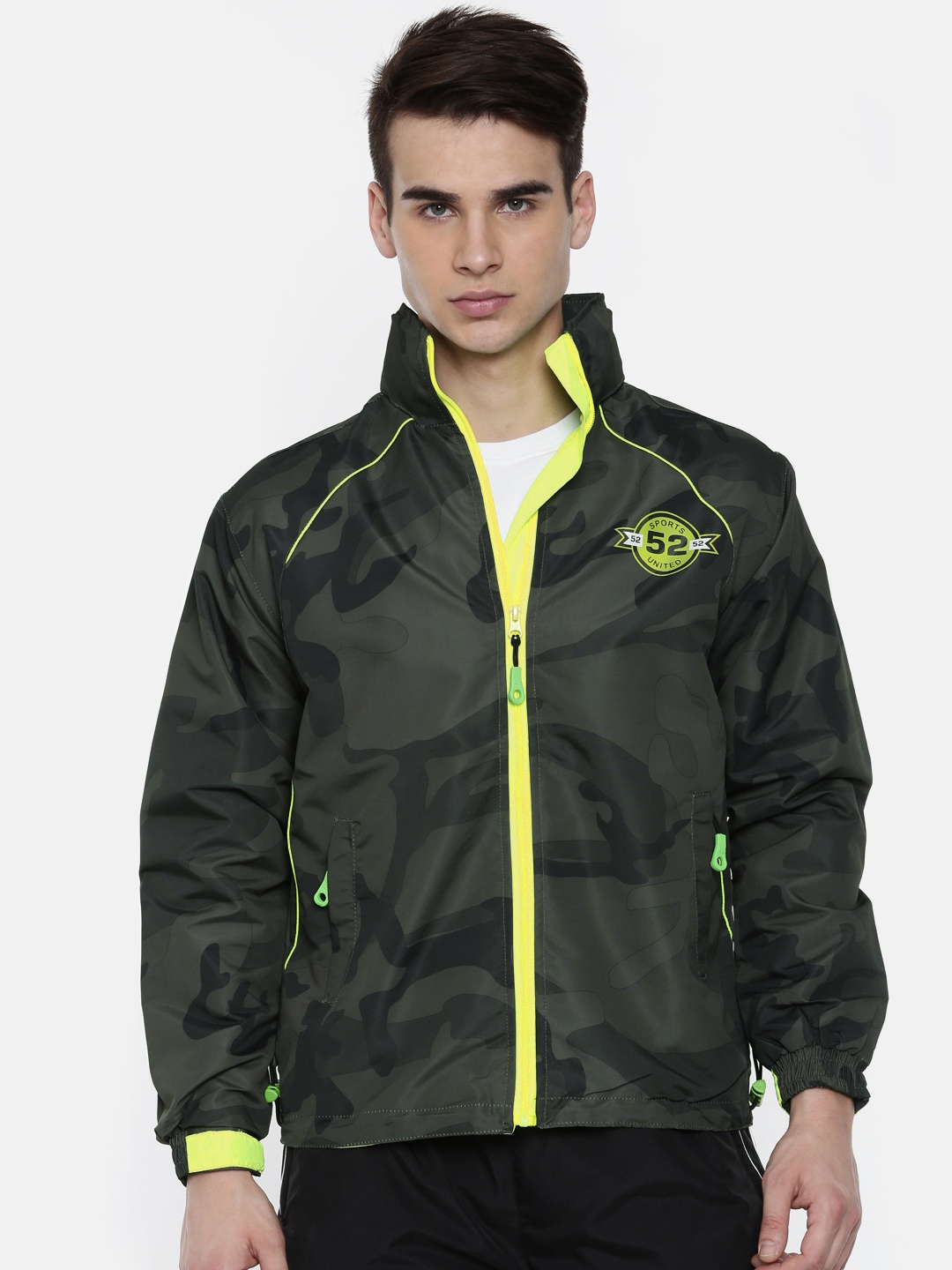 

Sports52 Wear Grey & Olive Green Solid Hodded Rain Jacket