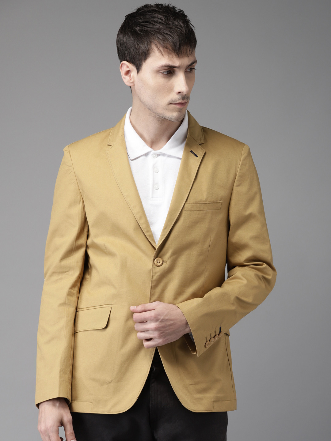 

The Indian Garage Co Men Khaki Slim Fit Solid Casual Blazer