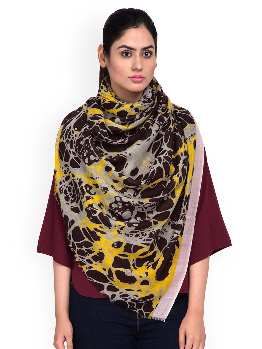 

SHINGORA Women Grey & Yellow Printed Shawl