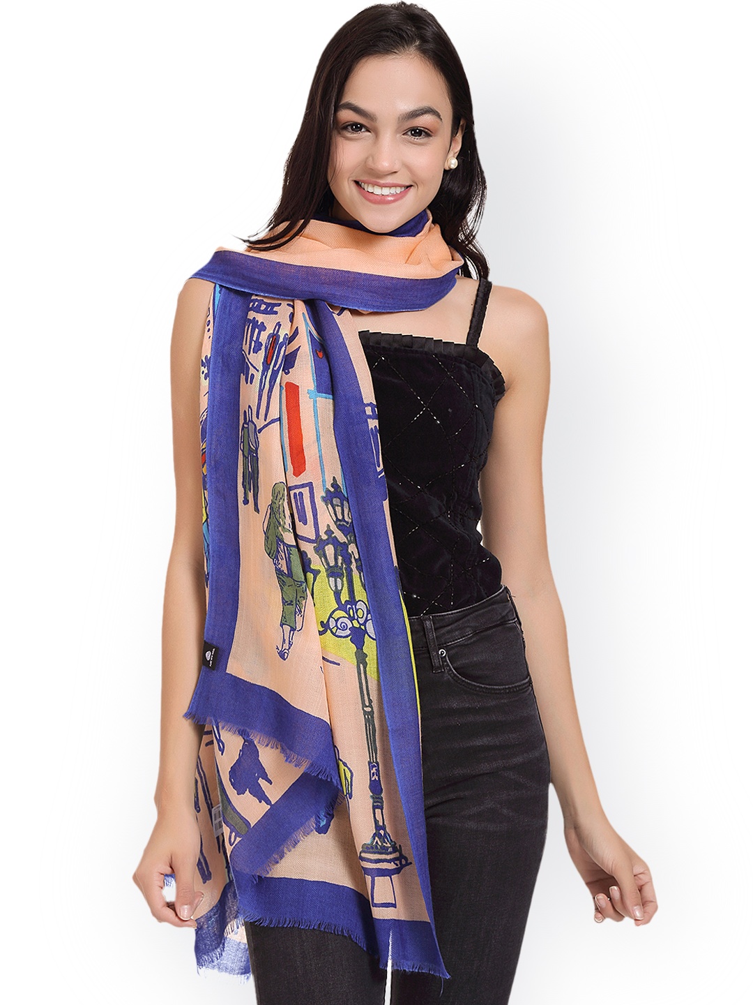 

SHINGORA Women Peach-Coloured & Purple Printed Woollen Stole