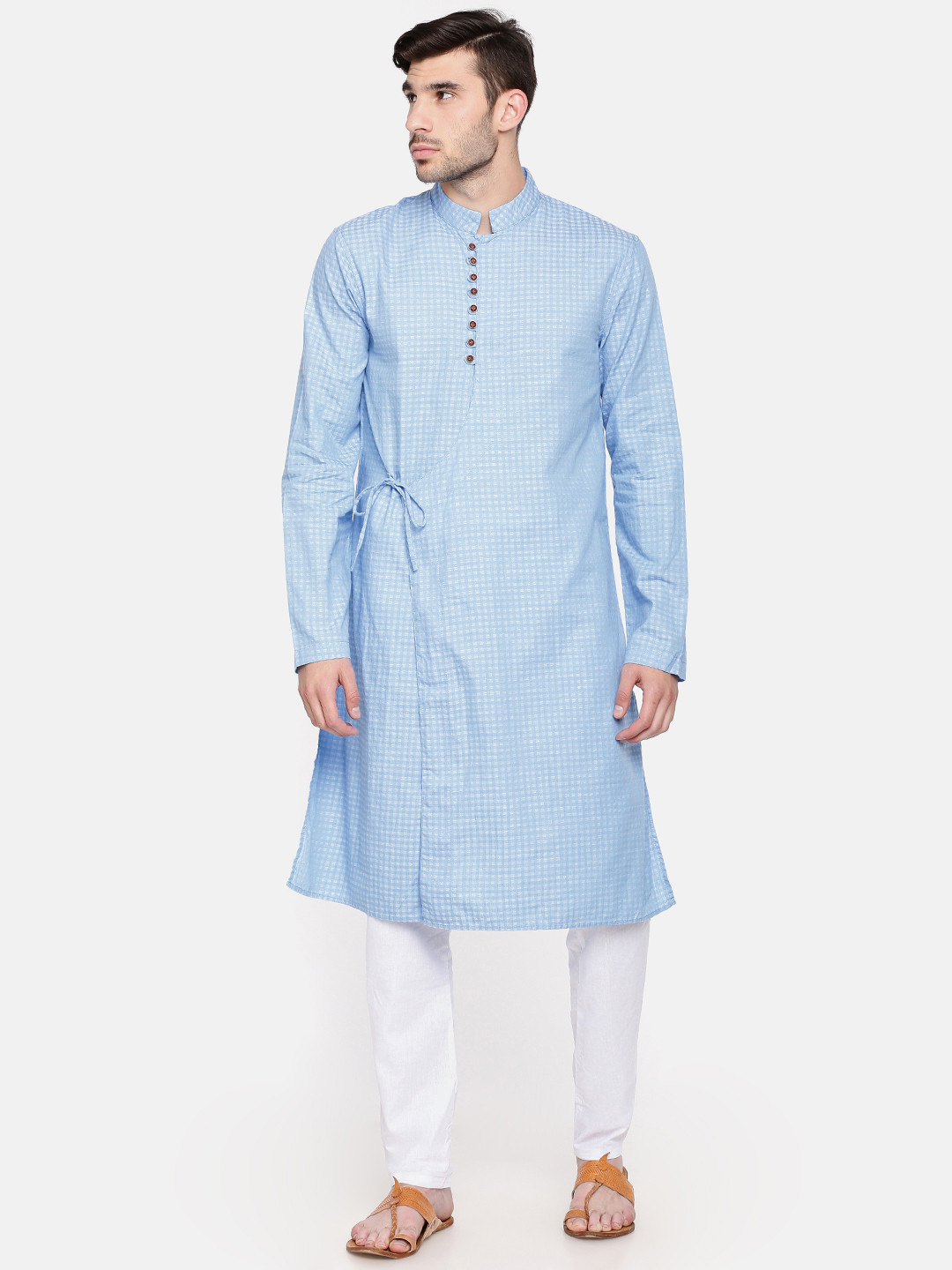 

Freehand Men Blue & White Checked Straight Kurta
