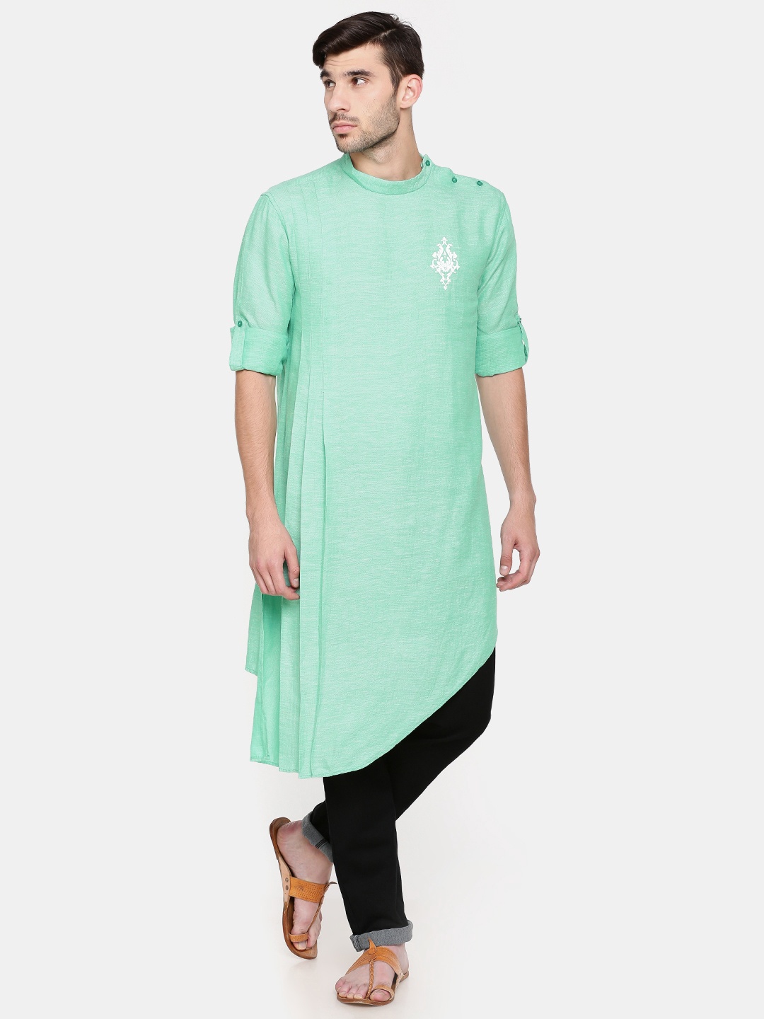 

Freehand Men Green Solid Asymmetrical Kurta