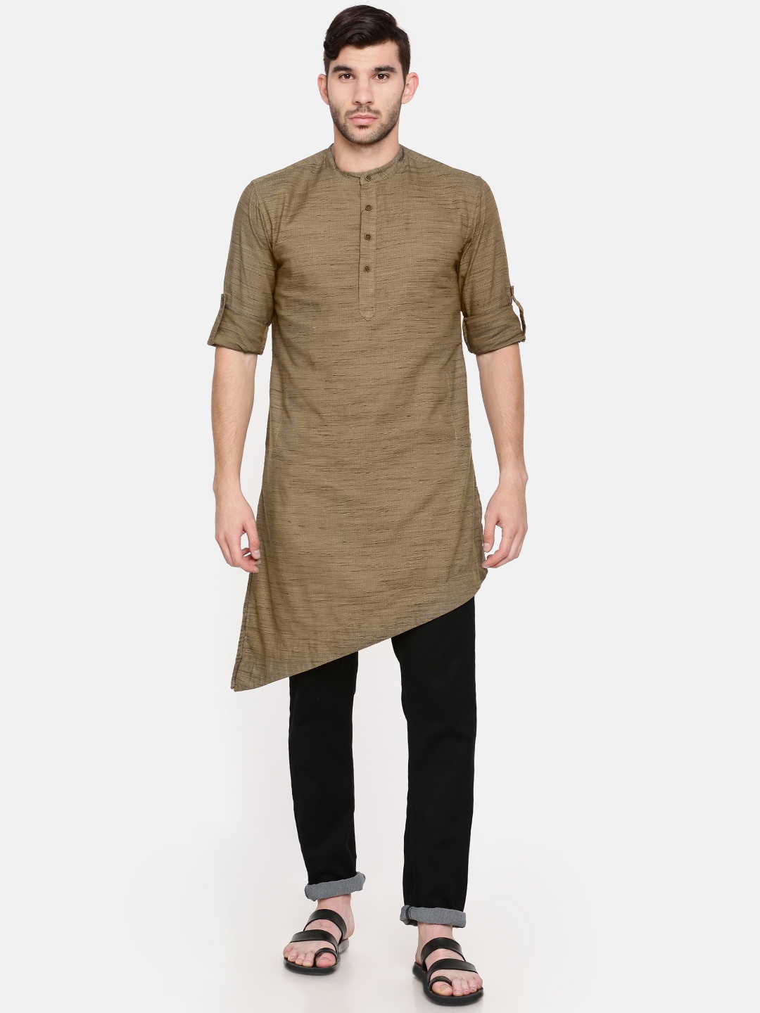 

Freehand Men Brown Solid Straight Kurta