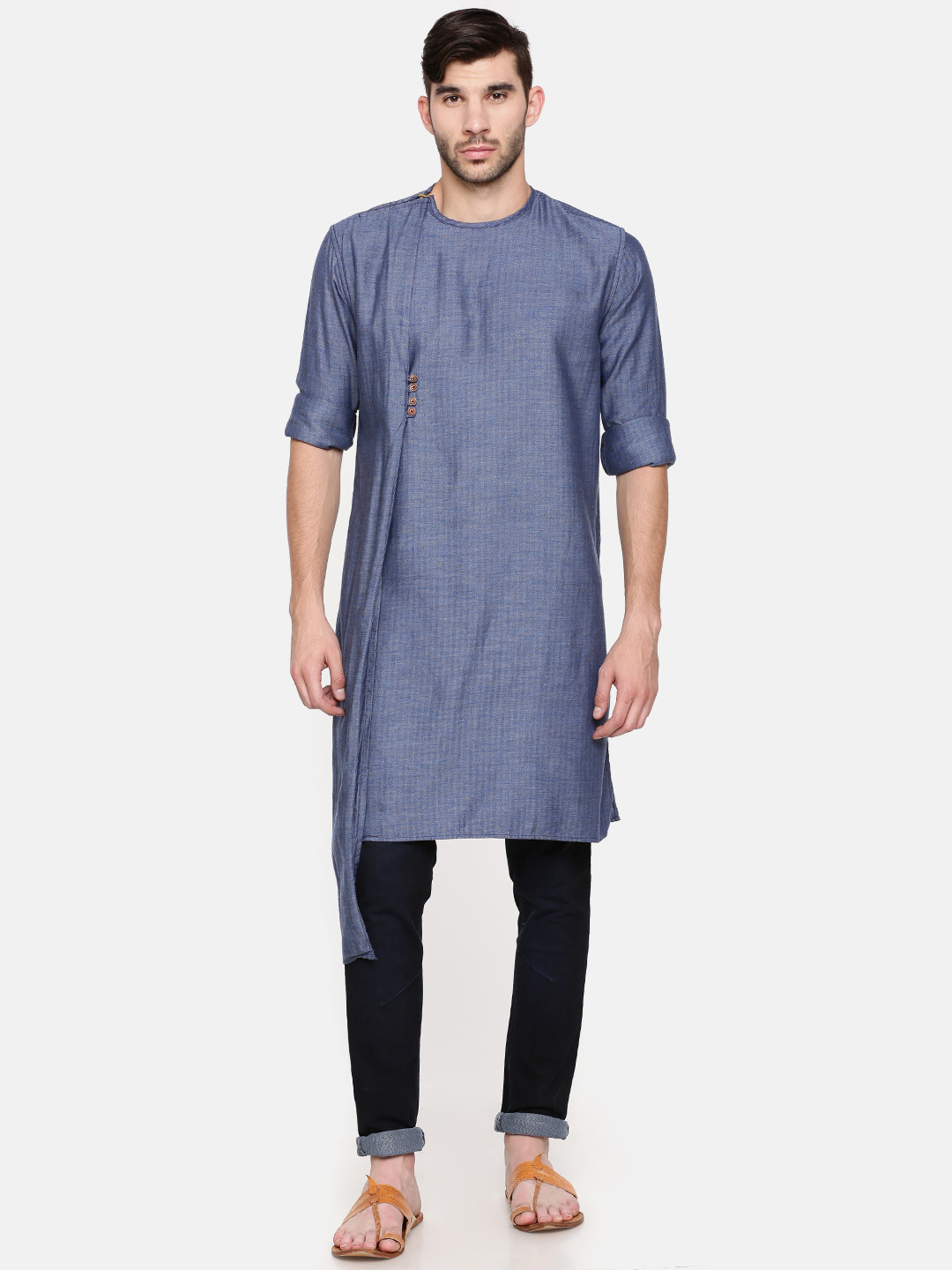 

Freehand Men Blue Striped Straight Kurta